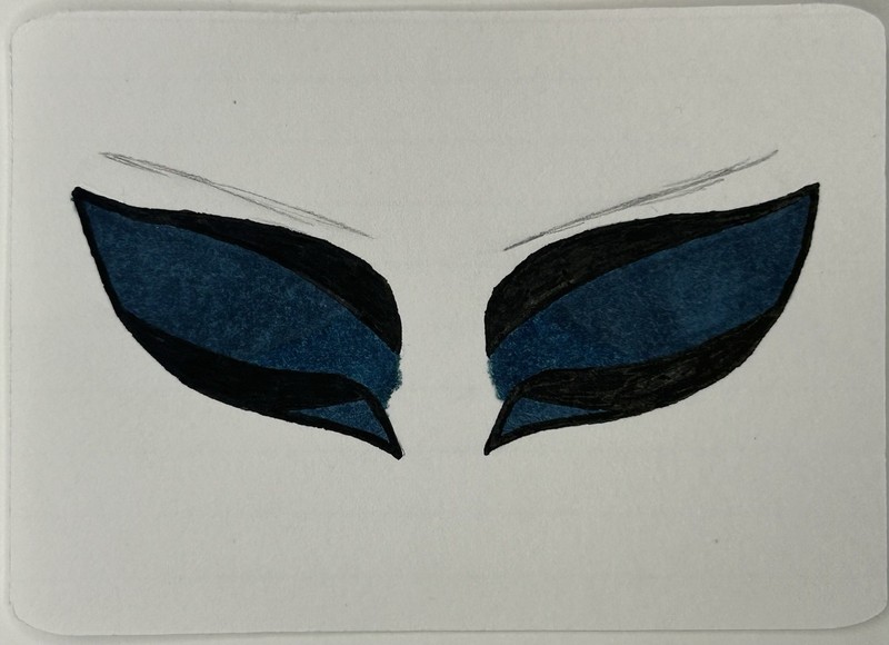 Original ACEO Handmade Blue and Black Makeup Eyes Drawing Ink on White Paper