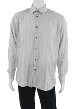Ted Baker London Mens Geometric Print Long Sleeve Button-Down Shirt White Size 6