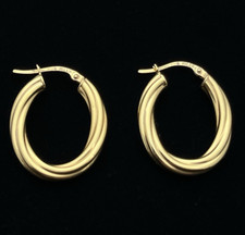 2g 14K Italian Yellow Gold Twisted Oval Hoop Earrings 3.5mm Diameter