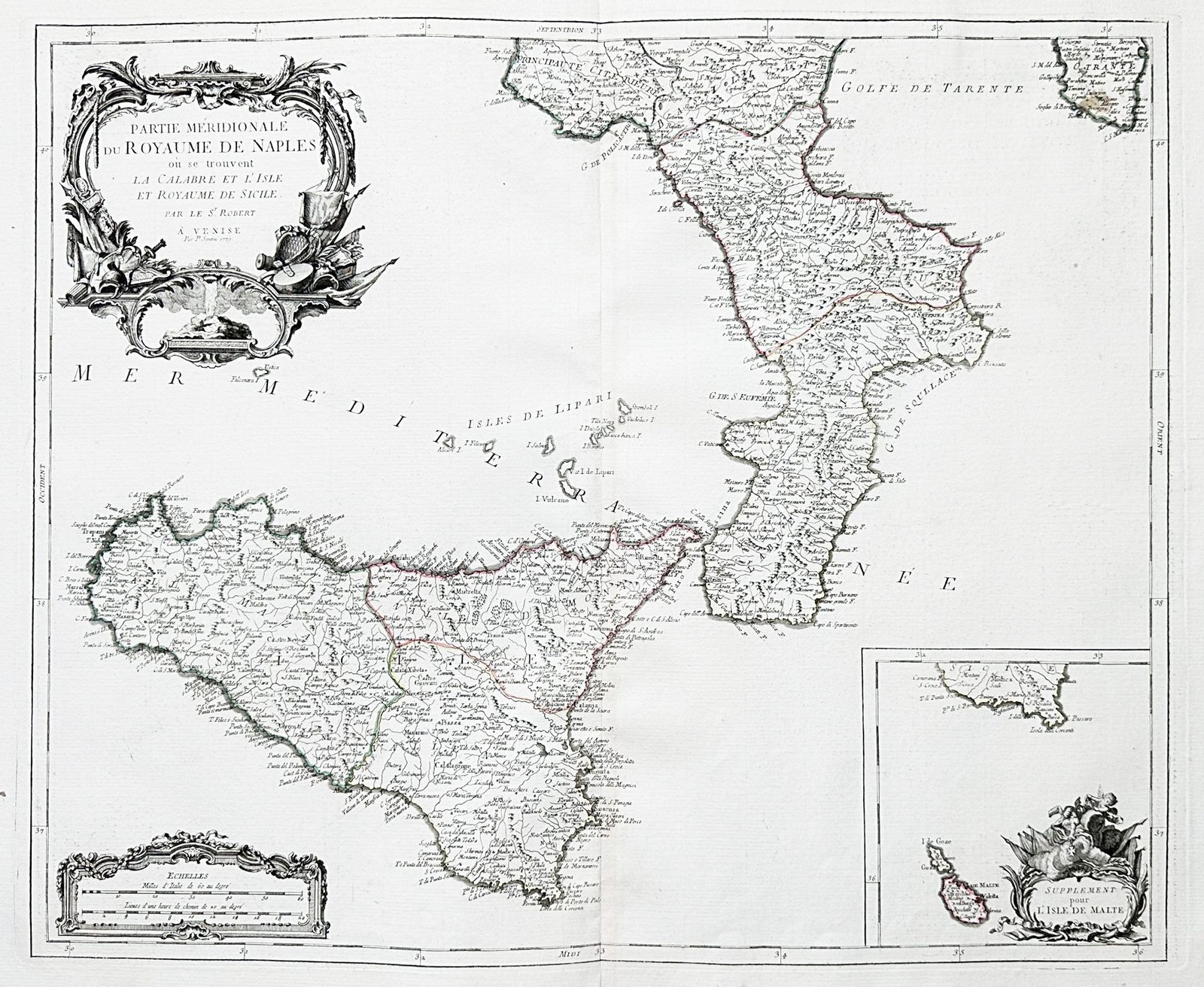 Sicilia Calabria Sicilia Sicily Calabria Malta carta map mappa Santini 1779