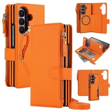 For Samsung Galaxy Z Fold 7/6/5/4/3 RFID Blocking Magnetic Wallet Case w/ Strap