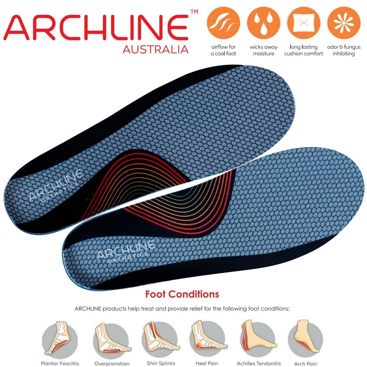 ARCHLINE Orthotics Insoles Balance Full Length Arch Support