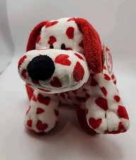 Ty Pluffies Beanie Sweetly Puppy Dog White Red Heart 10" Plush Stuffed Animal