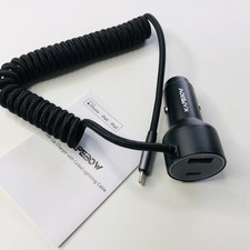 KAPEBOW 72W USB-C Car Charger with Coiled Lightning Cable for iPhone iPad