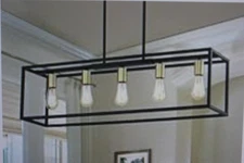 5-Light Rectangular Cage Island Dining Chandelier. Matte Black w Brushed Gold