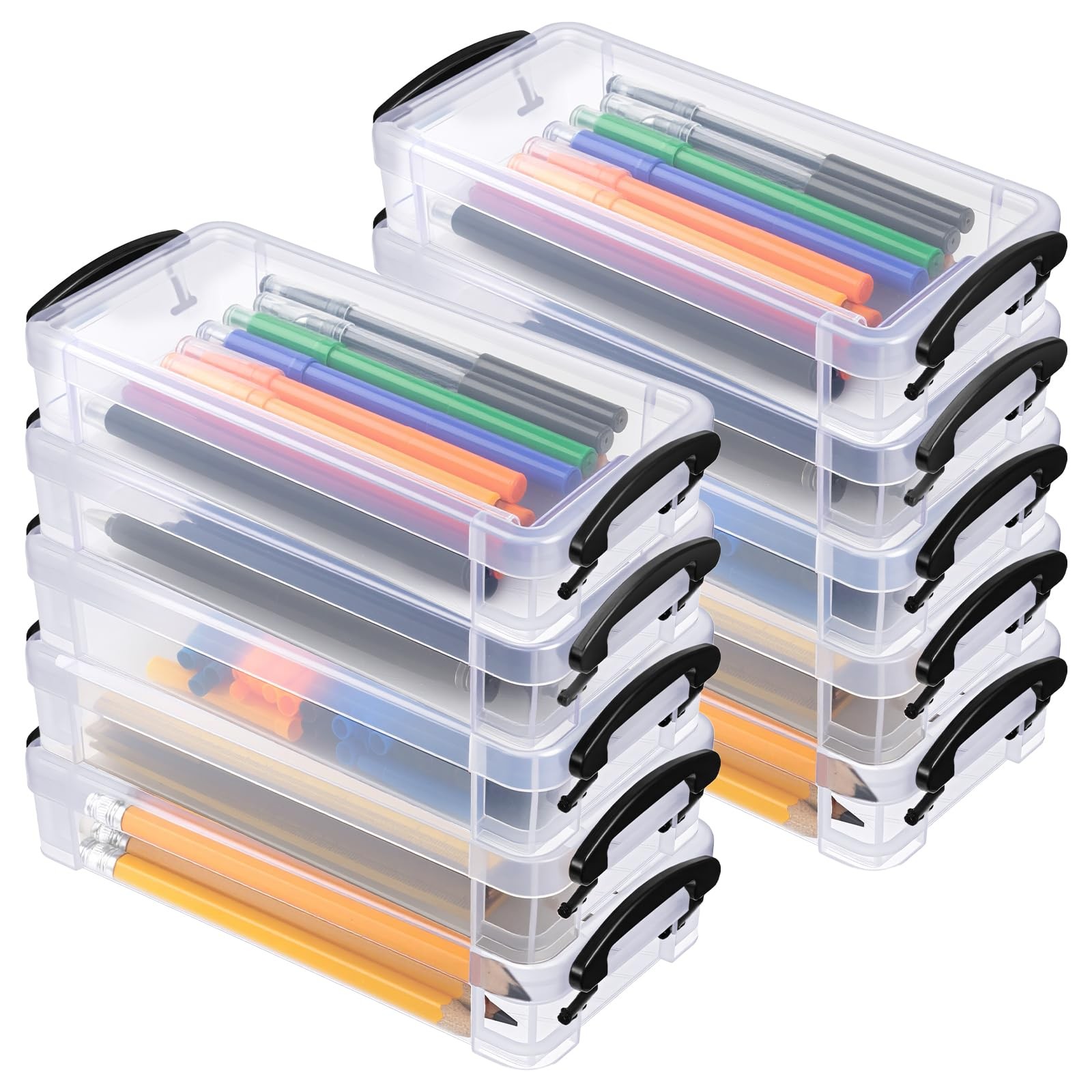 Storage Boxes, Large Clear Stackable Organizer With Li...