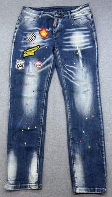 Dsquared2 Slim Jean Men s Size 50 W34 L30 Distressed Paint Splatter Patches VGC