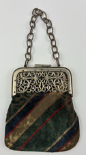 Antique Victorian Velvet Purse with Pierced Filigree Metal Frame, Chain Handle