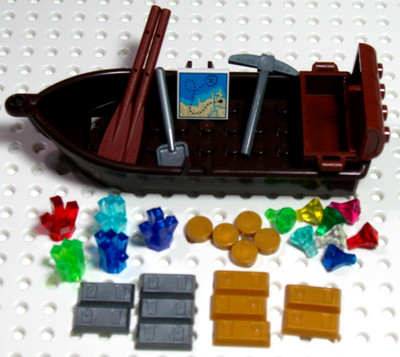 LEGO  Pirate Rowboat Treasure Chest Map Silver Gold Crystal Rock Jewels Gems #1