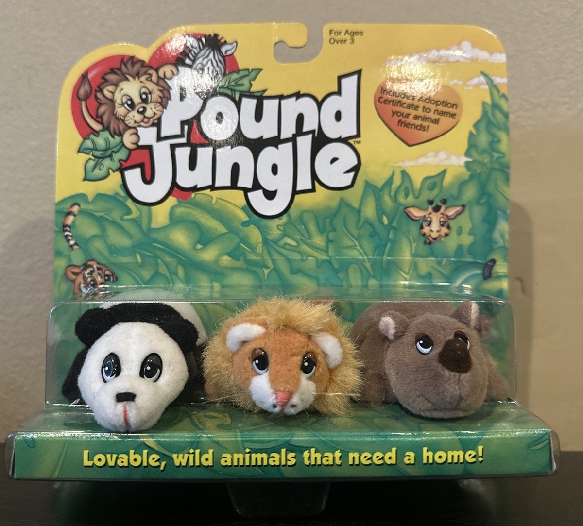 Vintage Pound Jungle Plush Set Panda, Lion, Rhino - Galoob 1997