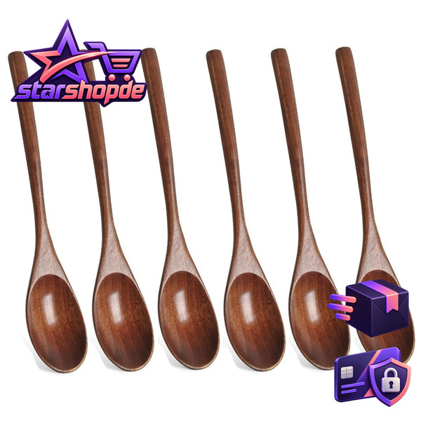 HolzlöFfel Set 6 StüCk Japanischer Stil Nanmu Holz Mit Langem Griff-image