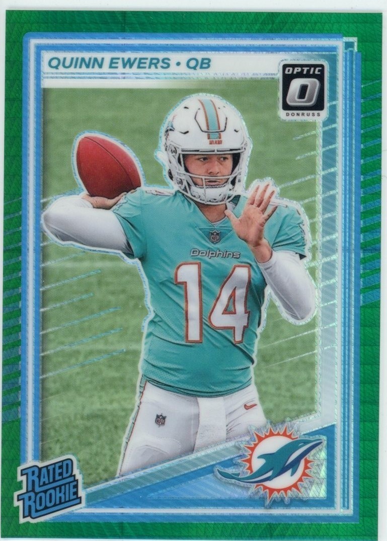 2025 Panini Donruss Optic - Rated Rookie Quinn Ewers #213 Green Hyper Prizm (RC)