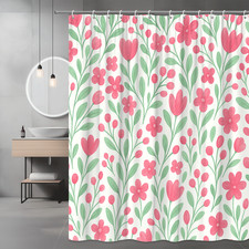Floral Pink and Green Shower Curtain - Cute Design for Bathroom Decor