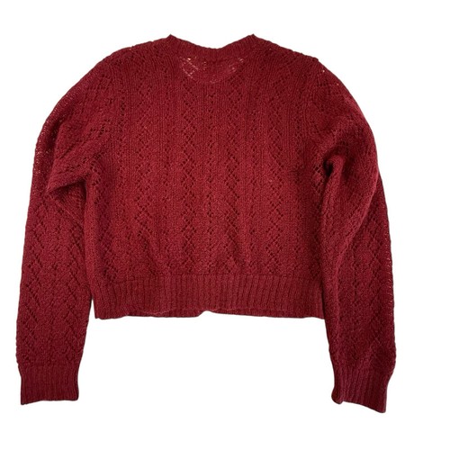 Gap Mohair Blend Pointelle Cardigan Sweater Women Large Burgundy Red Cropped - Picture 2 of 12