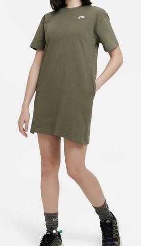 NWT - Nike Sportswear T-Shirt Dress Olive Green - Girls Size Medium - MSRP $40 - Picture 2 of 7