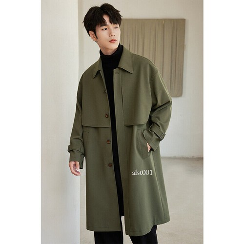 Spring New Lapel Collar Trench Coat Men's Long Casual Korean British Button Coat - Bild 7 von 26
