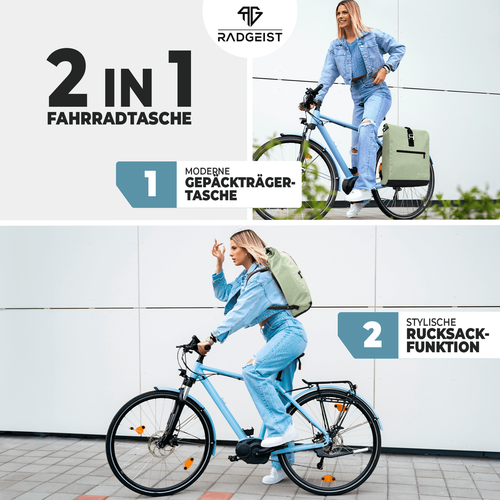 RADGEIST Fahrradtasche Gepäckträgertasche Rucksack wasserdicht MINT - Bild 2 von 6