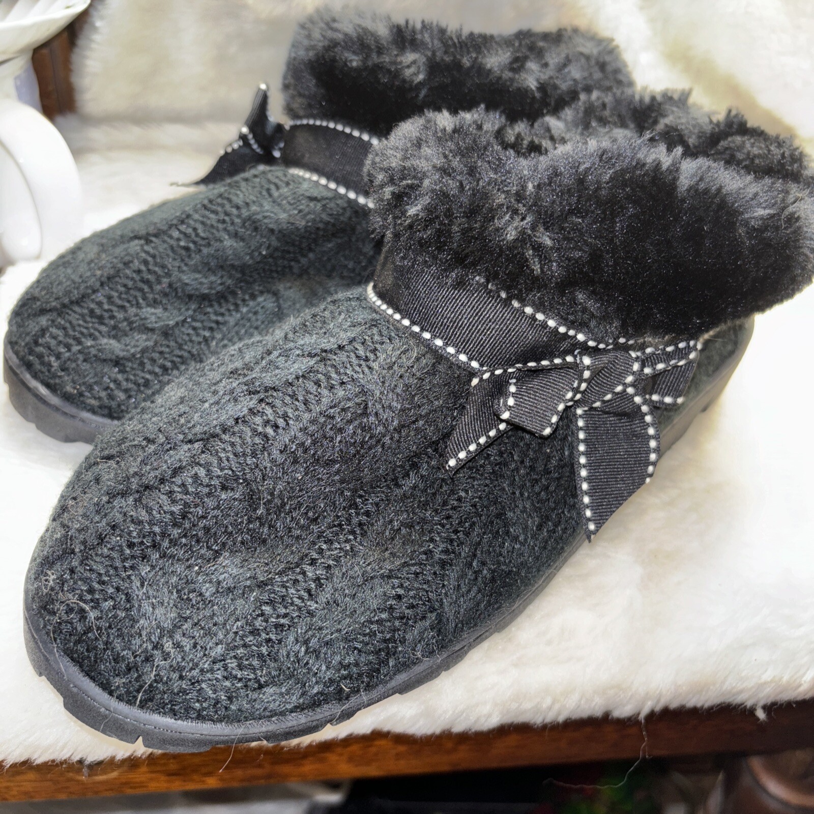 SAOLA Mocassini collare di pelliccia con stivali lavorati a maglia a nastro per suola dura calda F Going Walk