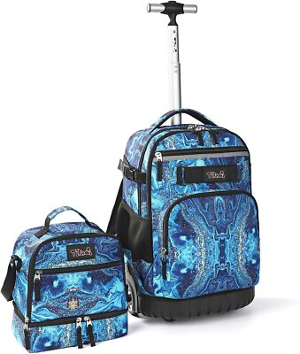 Tilami Rolling Backpack 19 inch with Lunch Bag Wheeled Laptop Blue Wave 