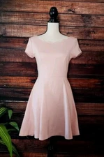 Love...ady Dress Size Medium Scalloped Neckline Pink Stretchy Fit & Flare
