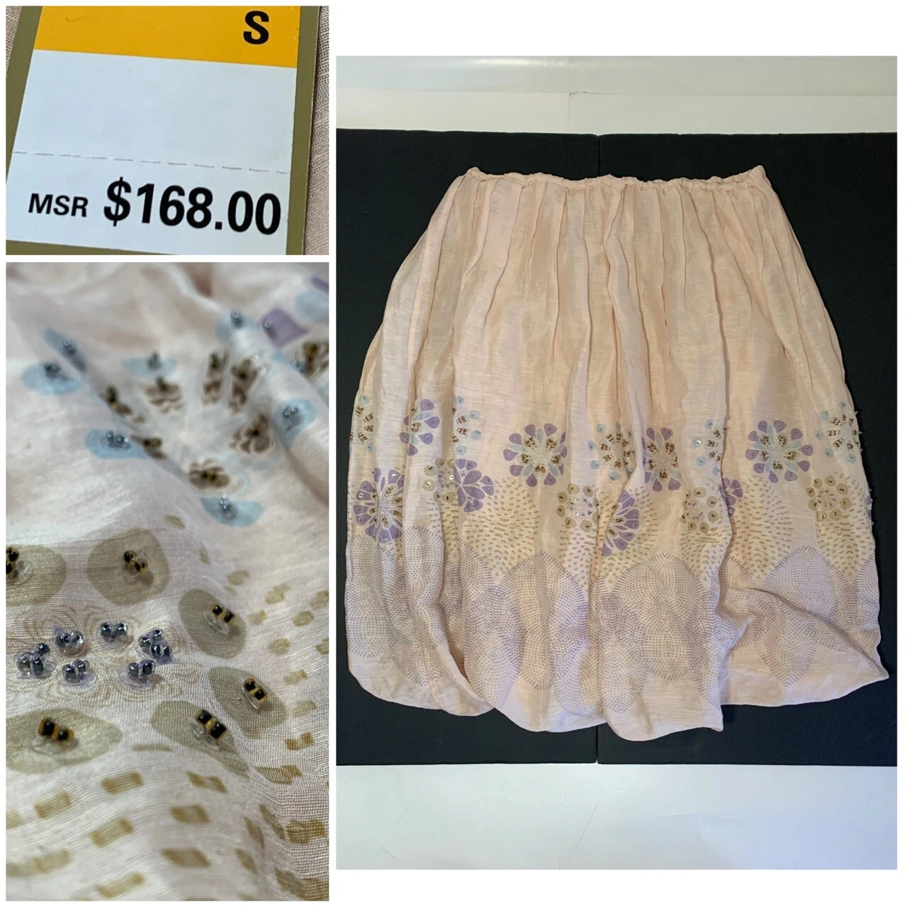 NEW Max Studio Special Edition Embroidered Linen Silk Bubble Hem Skirt Sz S NWT