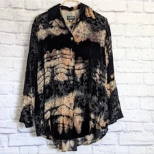 Citron Santa Monica Velvet Burnout Blouse S Black Tan Tie Dye Bohemian Artsy