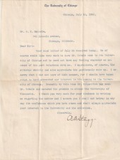 1903 AMOS ALONZO STAGG U. Chicago Football Hall of Famer Signed Letter