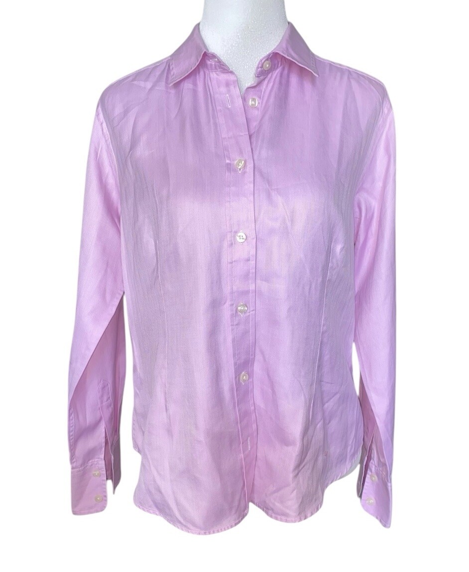 Saks Fifth Avenue 14 Pink Tailored Career Business Button-up Long Sleeve Blouse