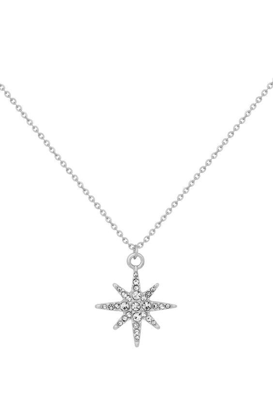 10K White Gold With Stunning Lab-Grown Diamond North Star Pendant Chain Necklace