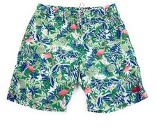 IZOD Men's Elastic Waist Mesh Liner Green Tropical Print Swim Trunks Medium