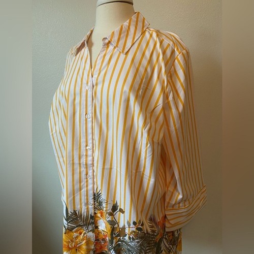 D&Co NWOT Coastal Boho Floral & Stripes Button Front 3/4 Sleeve Tunic Plus 2X - Picture 5 of 11