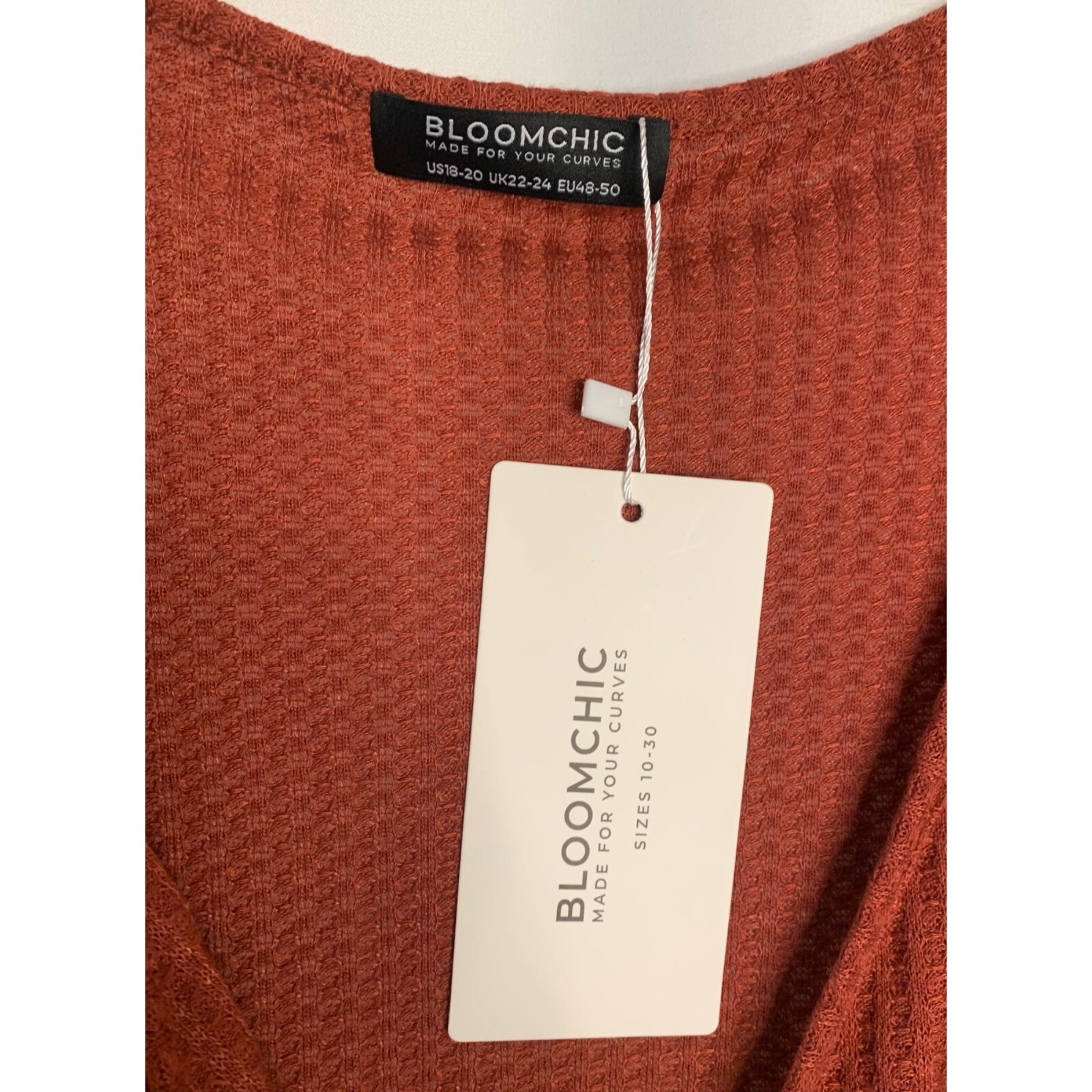 BLOOMCHIC Rust Orange Waffle Knit Flutter Sleeve … - image 3