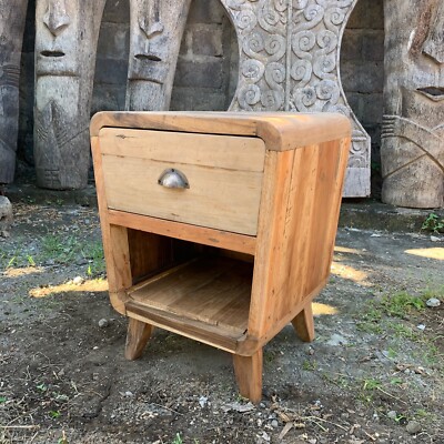 Recycled Teak Rounded Bedside Table Handmade Bali Wooden