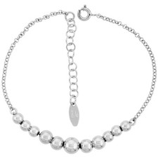 925 Sterling Silver Graduated Plain Rhodium Bead Ball Bracelet 6mm, 6.5" Long