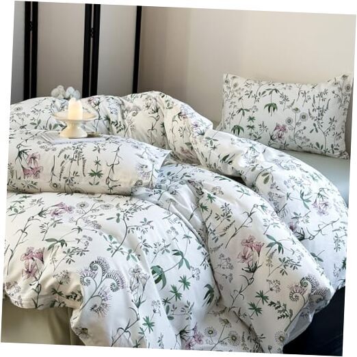 Purple Floral Botanical Duvet Cover Queen Size for Girls Four OClock Pattern-image