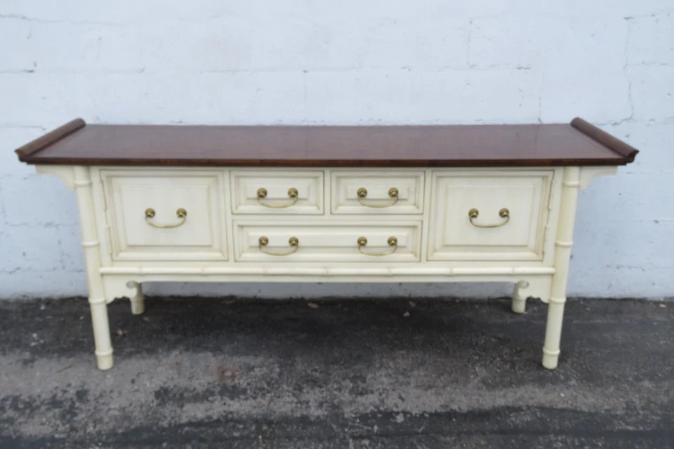 Armário de armazenamento Century pintado dois tons falso bambu longo buffet servidor 5895 - Imagem 2 de 4