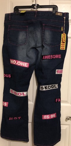 Old Skool Jeans Co. Patch Jeans Size 20 New with tags Dark denim patchwork words - Picture 8 of 11
