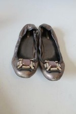 WOMENS MIU MIU BRONZE LEATHER RHINESTONE BALLET FLAT 37.5 US/7.5