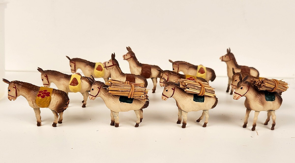 Vintage J. Puig Nativity Animals Donkeys/Burro 12 Piece Set Spain Hand Painted