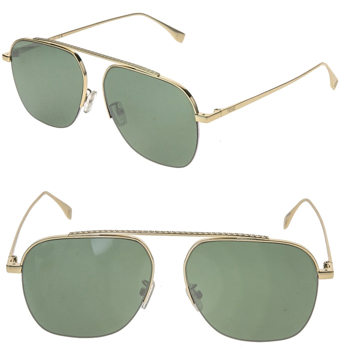 FENDI TRAVEL 40005 Gold Green Square Aviator Metal Unisex
