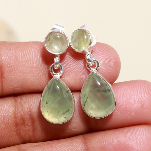Natural Prehnite Gemstone 925 Sterling Silver Handmade Dangle Earring For Gift - 第 1/4 張圖片