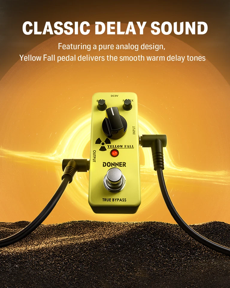 Donner Yellow Fall Delay Pedal Vintage Analog Delay Electric Guitar Effect Pedal - Image 2 of 4