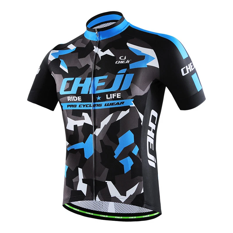 Мужской велосипедный комплект CHEJI светоотражающая велосипедная майка и (комбинезон) шорты комплект синий камуфляж - Изображение 4 из 4