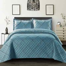 Quilted Bedspread Set 3 Piece Bed Throw With Pillow Shams Single Double King SK