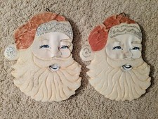 Vintage 1950 s Pair of Santa Face Head Christmas Wall Decor Styrofoam 9 X 7