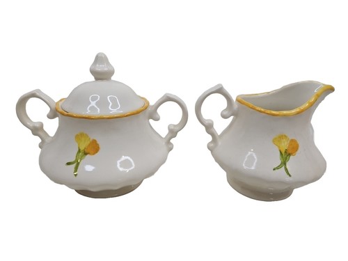 Flower Nasturtium by Metlox Poppytrail Vernon Ware Creamer & Sugar Bowl Granny C - Picture 2 of 11