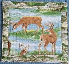 Handmade Quilted Beautiful Table Topper Wall Hanging Deers Mat Stitched 15 x 14