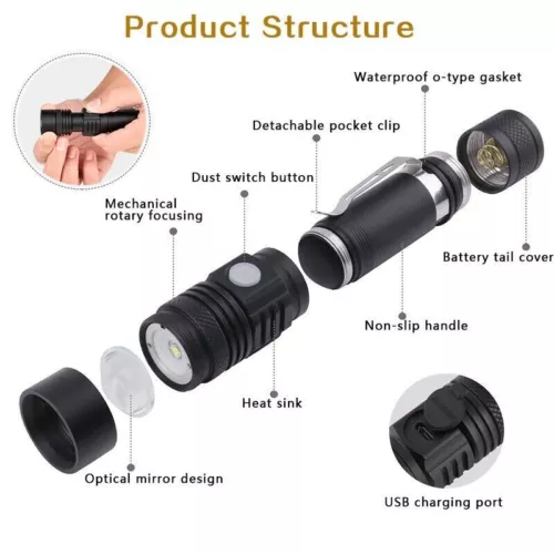 Super Bright LED Tactical Flashlight Zoomable Rechargeable - Picture 2 of 10
