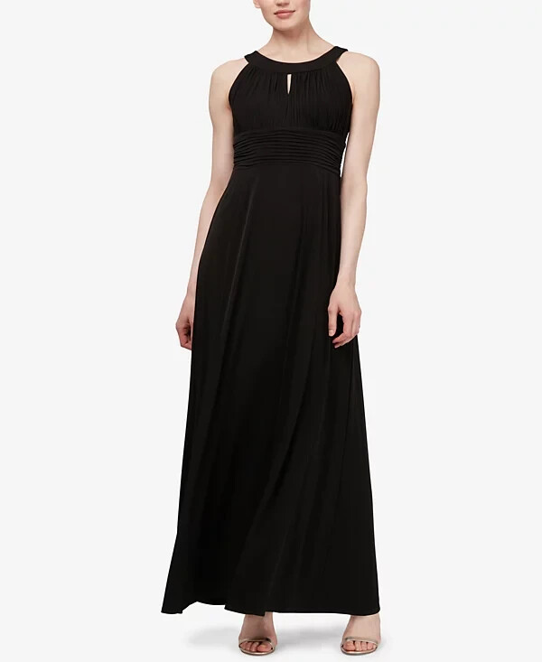 Women's Size 18 Style & Co. Black Pleated/Ruched Halter Maxi Formal Evening Gown