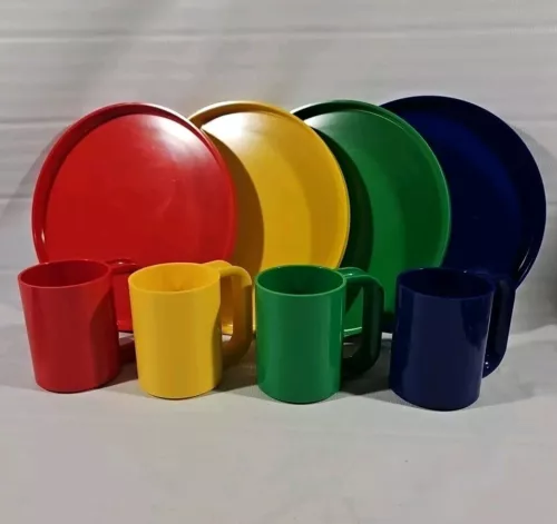 Vtg MCM Heller Massimo Vignelli 8 pc Dinnerware Set Mugs Plates Primary Colors